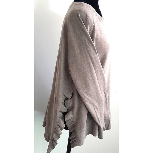 Zara Side Split Ruffle Hem Hi Lo Super Soft Lightweight Large Sweater  Brown - Picture 1 of 6